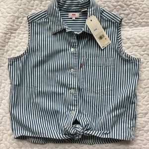 NWT Levi’s Rumi Sleeveless Button Tie Waist Shirt Stripe - Blue & White - S